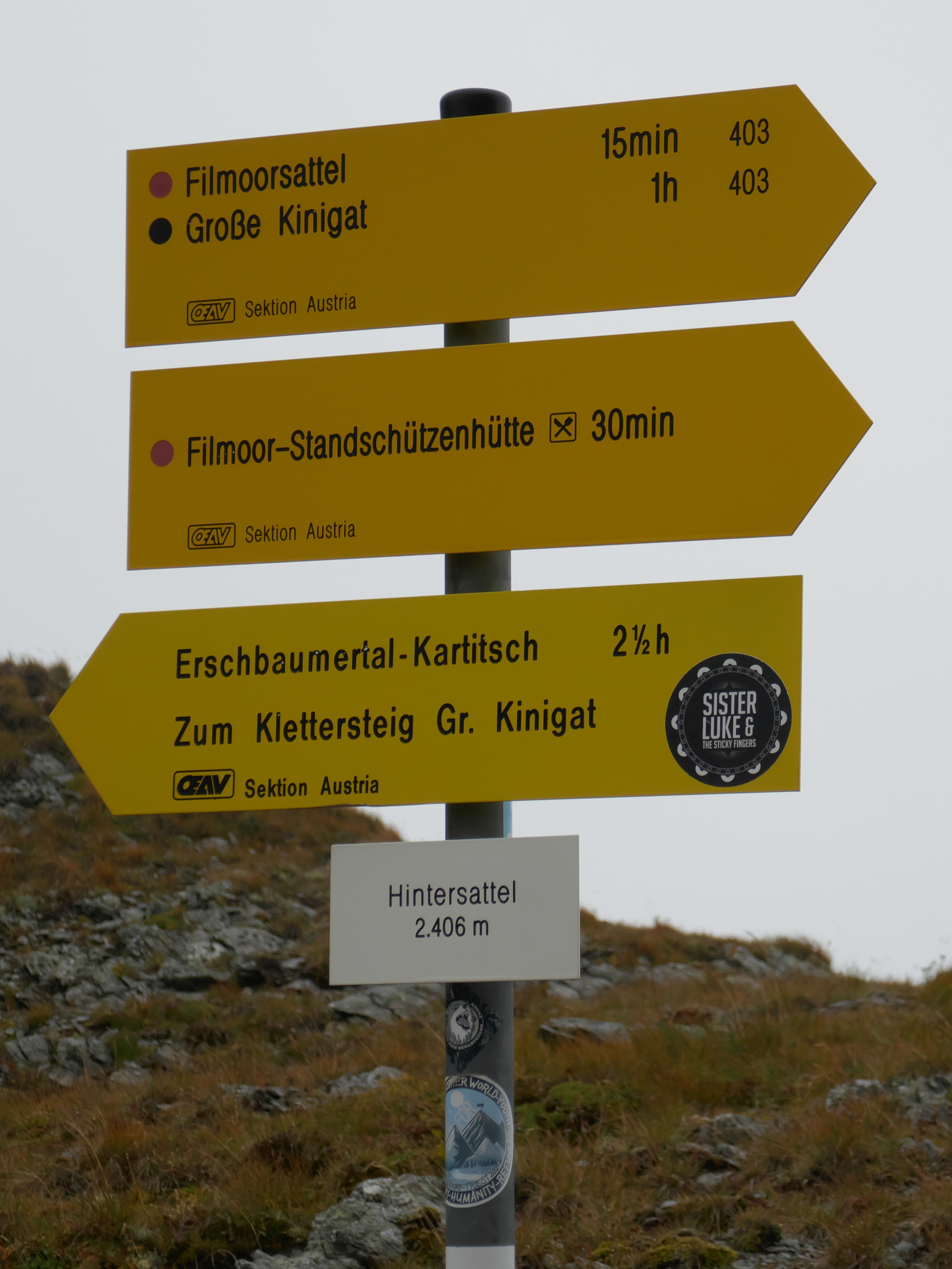 Wegweiser am Hintersattel